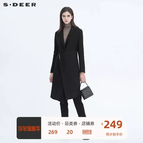 sdeer圣迪奥女装休闲平驳领拼接毛呢风衣外套女S20481816🤜商品大图