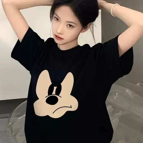 大码纯棉短袖t恤女美式复古夏季宽松显瘦港味独特半袖上衣服ins潮商品大图