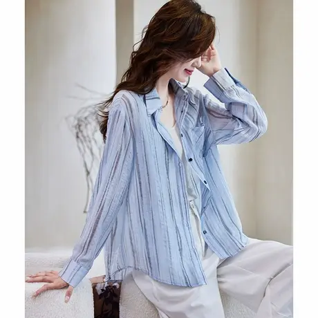 宝诗黎【新品价278元】翻领条纹防晒衬衫外套BV1194商品大图