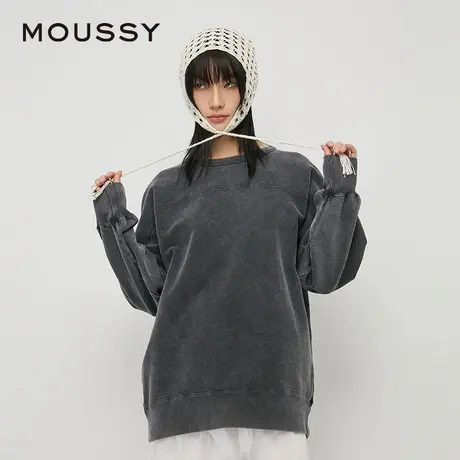 MOUSSY 夏季新品简约男友风做旧圆领宽松卫衣女028HAA80-2081商品大图