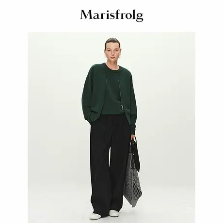 【蛋型裤】Marisfrolg玛丝菲尔2025春新款高腰抽绳羊毛阔腿休闲裤图片