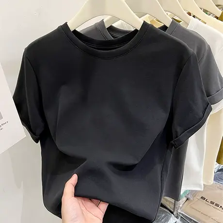 KWV真维斯黑色宽松正肩短款短袖t恤上衣女2025新款夏季内搭打底衫商品大图