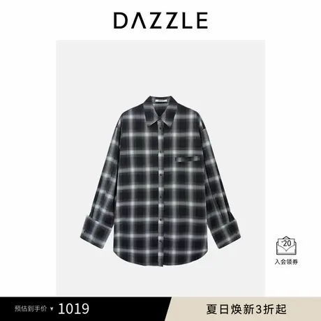 DAZZLE 地素奥莱长袖衬衫黑色格子衬衫商品大图