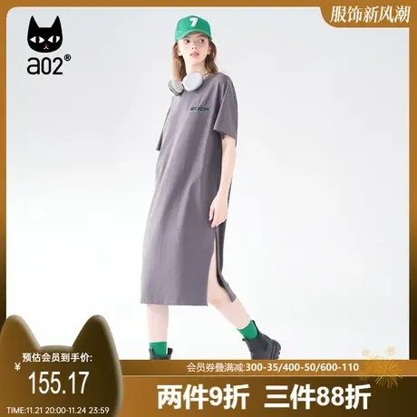 【Fuzzy style】a02休闲开叉连衣裙2023秋新品宽松显瘦开叉T恤裙商品大图