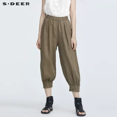 sdeer圣迪奥夏装休闲松紧宽松亚麻灯笼裤九分裤S21260836图片