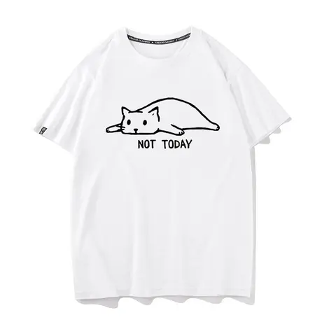 秀洛NotToday Cat短袖猫咪T恤慵懒风男女情侣装上衣纯棉宽松半袖商品大图
