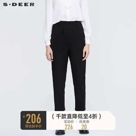 sdeer圣迪奥秋装时尚松紧抽褶插袋萝卜裤长裤女S21180816图片