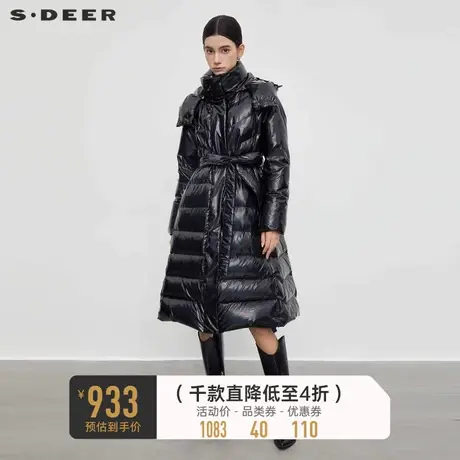 sdeer圣迪奥女装高领连帽收腰亮面长款羽绒服S23462402🔂商品大图