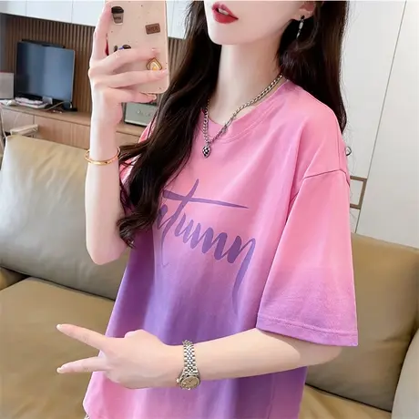 渐变色扎染短袖t恤女夏季韩版宽松大码设计感小众小个子半袖上衣图片