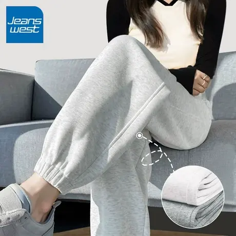 KV真维斯春季灰色休闲运动裤女2025新款加绒加厚宽松大码束脚卫裤商品大图
