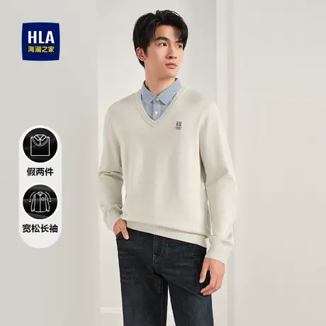 HLA/海澜之家麻烦星球联名系列双领针织衫男保暖宽松假两件长袖男商品大图