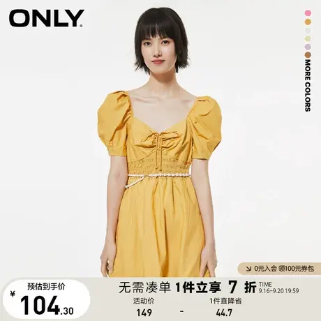 ONLY奥莱夏季法式方领短款收腰纯色泡泡袖连衣裙女图片