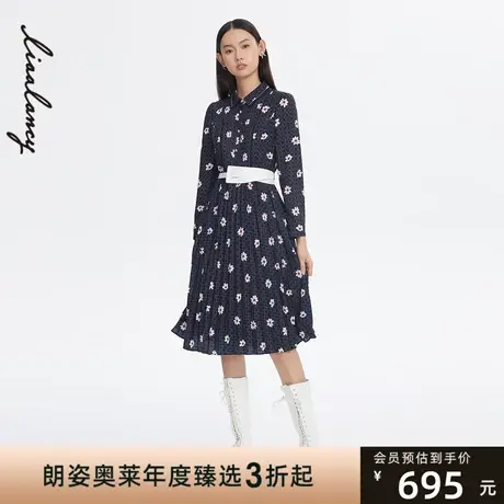 悦朗姿/LANCY女士连衣裙子22春夏新款衬衫领碎花裙收腰商场同款图片