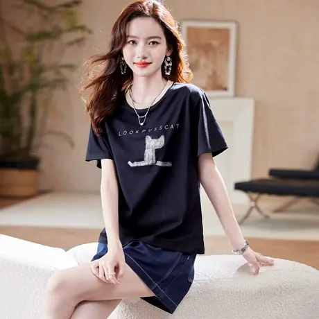 宝诗黎【新品价188元】圆领字母刺绣短袖T恤CU2305商品大图