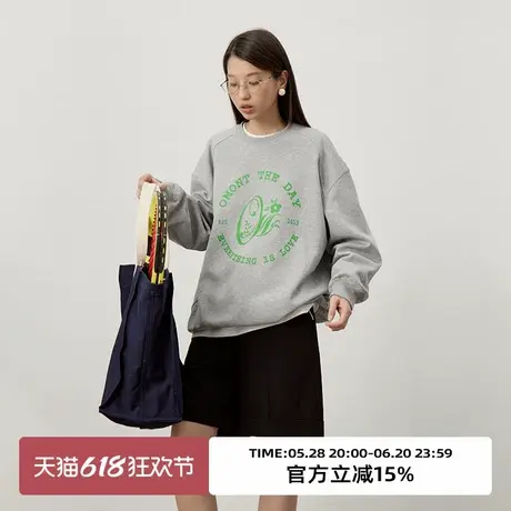 omont蛋挞家 复古字母印花卫衣2025春季圆领慵懒宽松休闲显瘦上衣商品大图