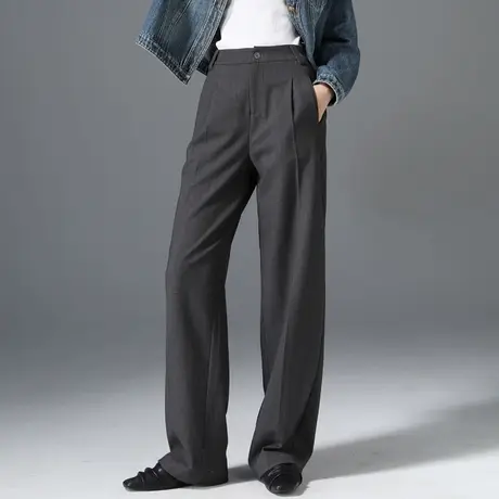 灰色休闲直筒裤女西裤显瘦长裤2024新款裤子秋季西装裤高腰阔腿裤商品大图