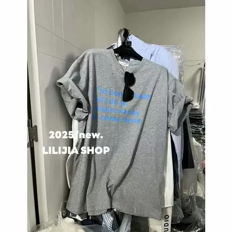 韩国东大门2025年夏季新款美式撞色字母印花宽松百搭圆领短袖T恤商品大图