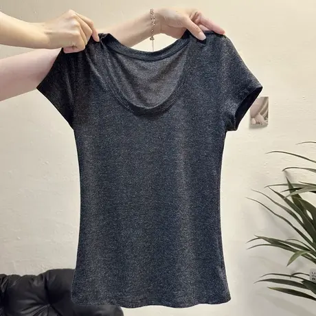 辣妹紧身收腰短袖T恤女夏季修身内搭韩版打底衫U领正肩半袖上衣潮商品大图