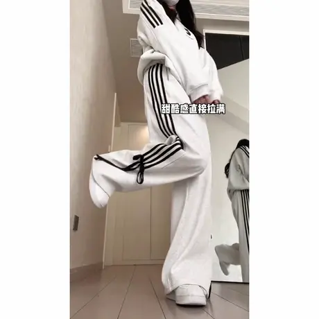 丝带蝴蝶结设计感小众休闲裤女冬季加绒加厚高腰垂感拖地长裤子潮图片