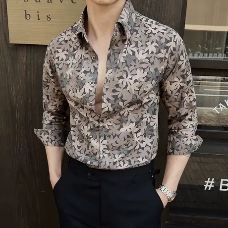 丝滑垂坠印花衬衫男长袖春夏冰丝薄款2025雅痞绅士松弛感通勤衬衣商品大图