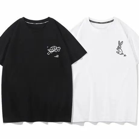 秀洛龟兔赛跑小乌龟T恤小兔子短袖t恤圆领宽松休闲男打底情侣衫商品大图