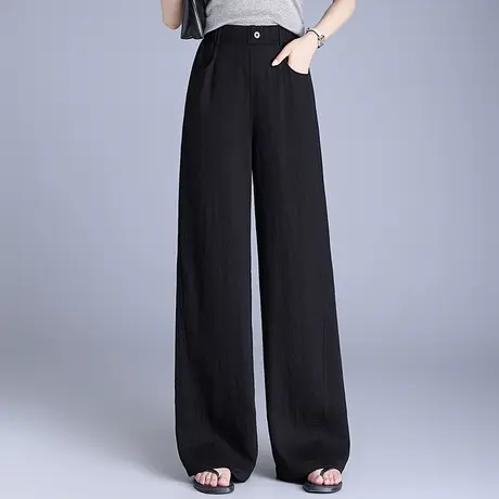 2025新款夏季松紧高腰显瘦休闲裤子女宽松垂感直筒阔腿裤百搭长裤商品大图