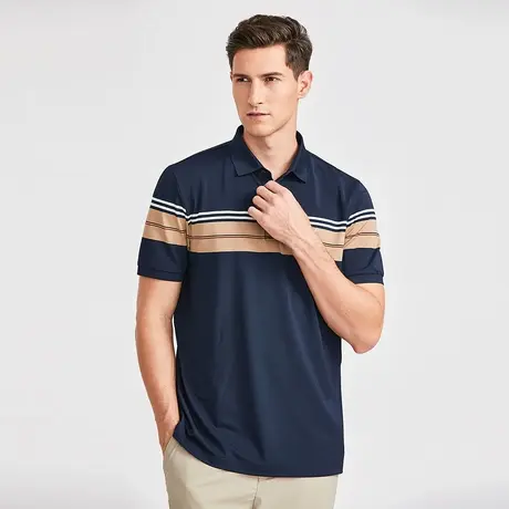 【拼接撞色】花花公子透气polo衫短袖男高级商务休闲翻领t恤上衣商品大图