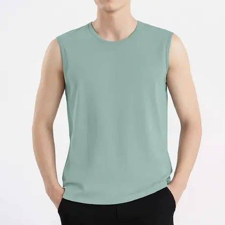 莫代尔背心男夏季潮流健身运动纯色无袖t恤速干冰丝凉感坎肩汗衫图片