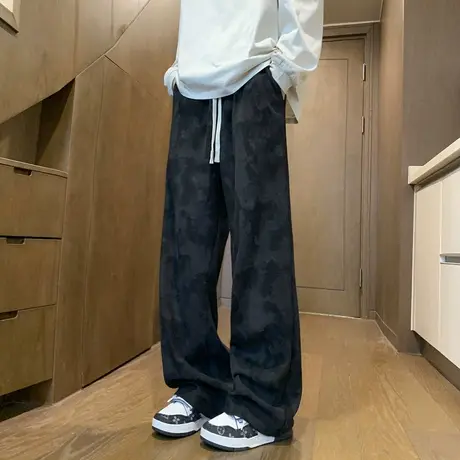 美式扎染休闲裤子男款春季高街vibe阔腿卫裤宽松显瘦直筒运动长裤图片