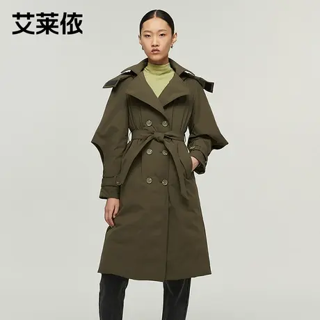 艾莱依反季清仓女装飞行帽羽绒服女装中长款连帽工装户外冬装大衣商品大图