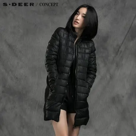 sdeer圣迪奥 毛绒饰边长款羽绒服S14482410图片