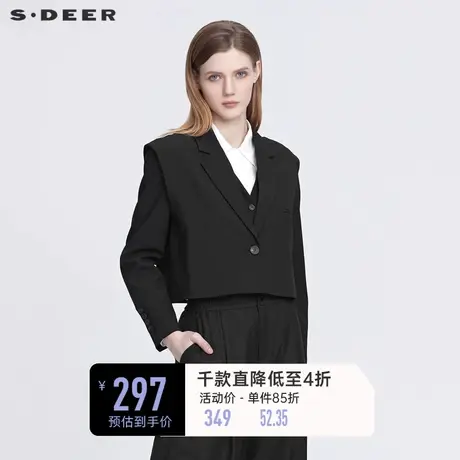 【商场同款】sdeer圣迪奥英伦风西领帅气马甲两件外套S22182209图片