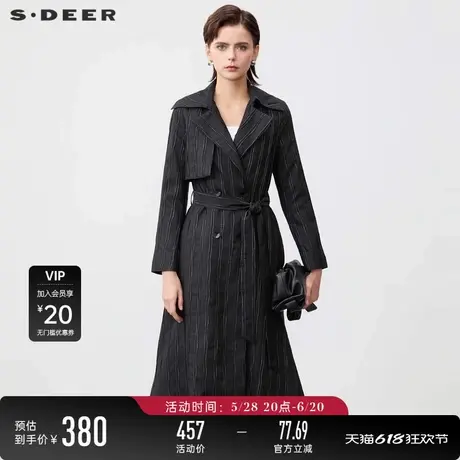 【商场同款】sdeer圣迪奥女装翻领收腰不规则长款风衣S24181801图片