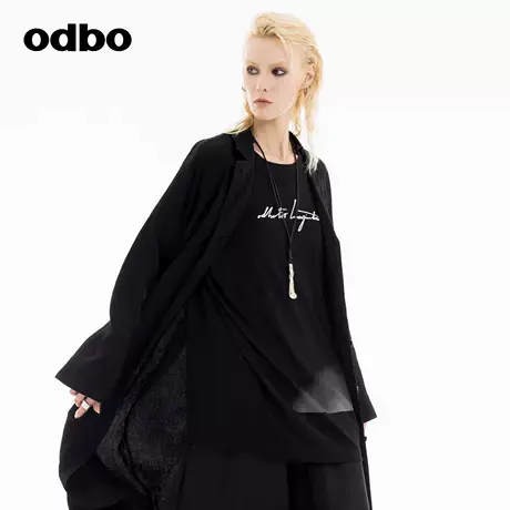 odbo/欧迪比欧美式复古印花短袖T恤2024秋季新款撞色渐变休闲上衣图片