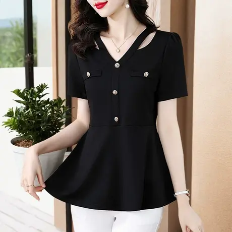 短袖t恤女2025新款夏季别致绝美小上衣设计感大码显瘦遮肉妈妈装商品大图