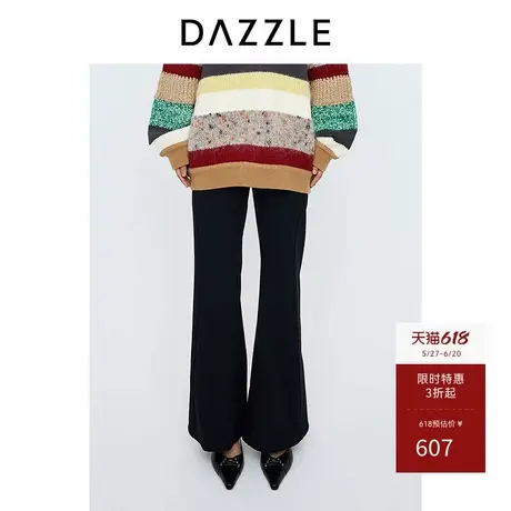 DAZZLE地素奥莱 休闲裤秋冬季女装裁片设计黑色喇叭裤商品大图