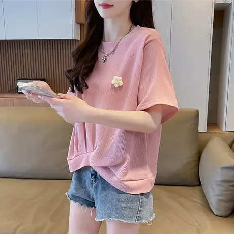 设计感小众短袖t恤女2025新款夏季韩版宽松小个子不规则短款上衣商品大图