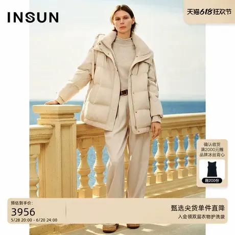 INSUN恩裳春老钱风绗缝桑蚕丝骆驼绒羽绒服图片
