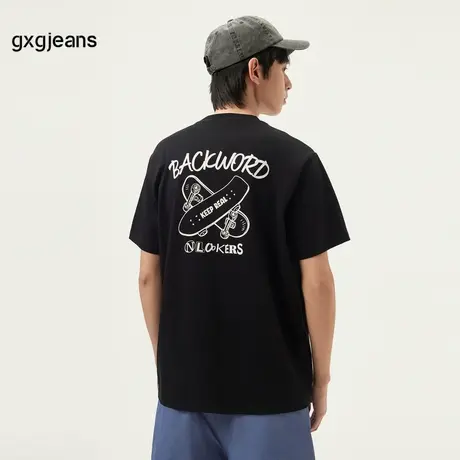 gxg.jeans男装 黑色后背印花时尚潮流个性短袖T恤男 25年夏季新款图片