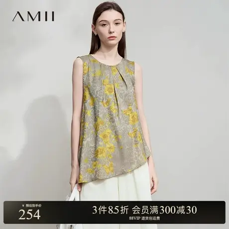 Amii【国风印花衬衫】25夏圆领无袖国风印花下摆不对称衬衣衬衫女商品大图