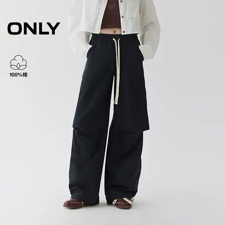 ONLY2025夏季新款宽松工装裤舒适松紧腰头膝盖捏褶阔腿裤牛仔裤女商品大图