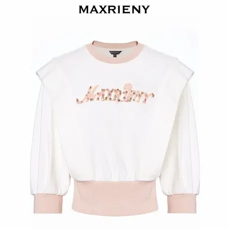 【奥莱】MAXRIENY简约镶钻拼接截短坎肩卫衣女图片