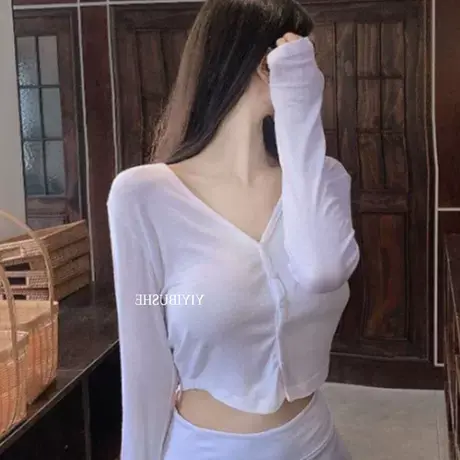 现货 东大门UK178亲肤显身材 薄款微透性感V领薄款开衫se图片
