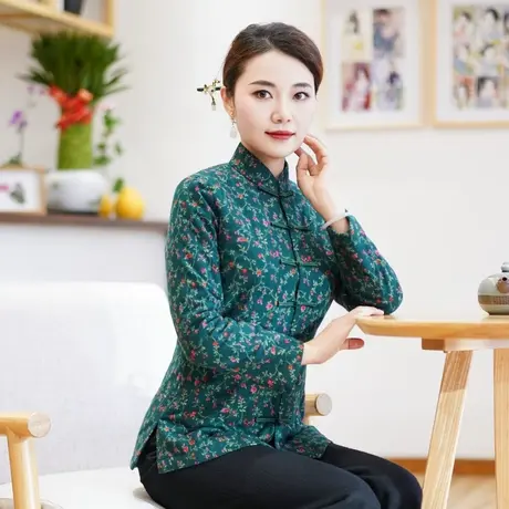 筠雅唐装上衣女民族风碎花棉衣冬季新款夹棉保暖新中式外套23J730图片