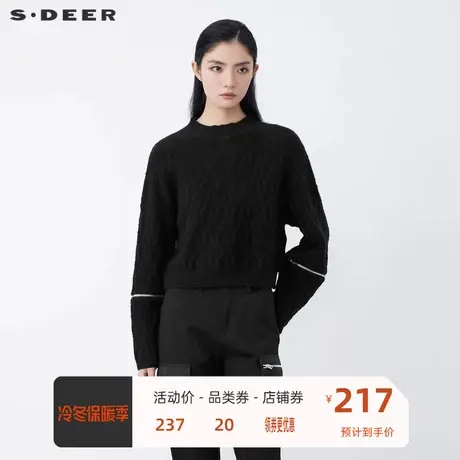 sdeer圣迪奥女装罗纹圆领拉链拼接短款宽松针织衫S21463560🔈商品大图