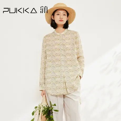 蒲PUKKA 苎麻印花衬衫女2025夏季宽松显瘦气质文艺清新休闲上衣商品大图