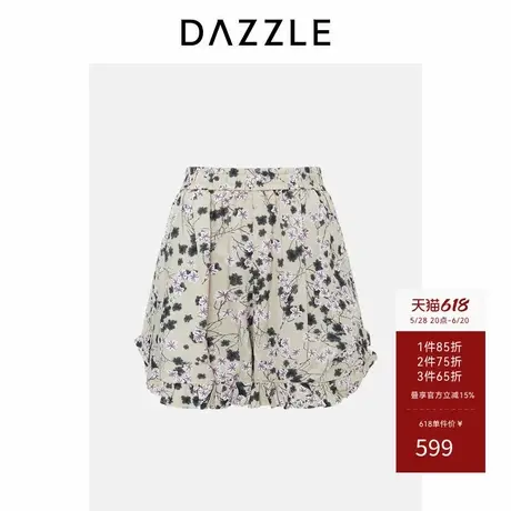 【3件65折】DAZZLE 地素奥莱休闲裤夏季土黄色花布短裤商品大图