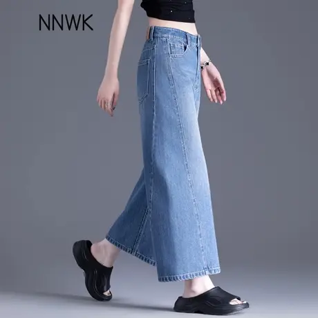 高腰牛仔裤女2025新款天丝薄款裤子美式阔腿裤夏小个子八分直筒裤图片