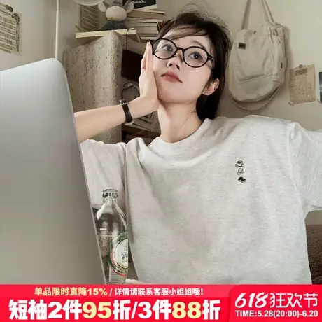 2025新款简约风休闲百搭纯棉花灰色短袖t恤女韩系复古半袖上衣夏商品大图