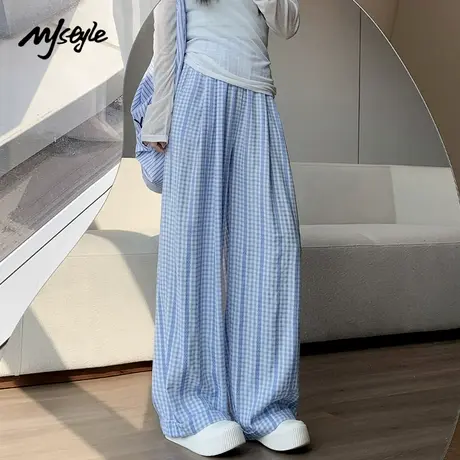 MJ STYLE格子阔腿裤女2025新款高腰显瘦休闲裤宽松百搭直筒拖地裤商品大图